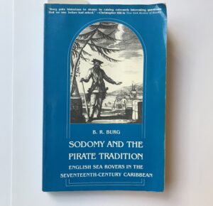 cover of book about gay pirate communities, blue with illustration from 1736